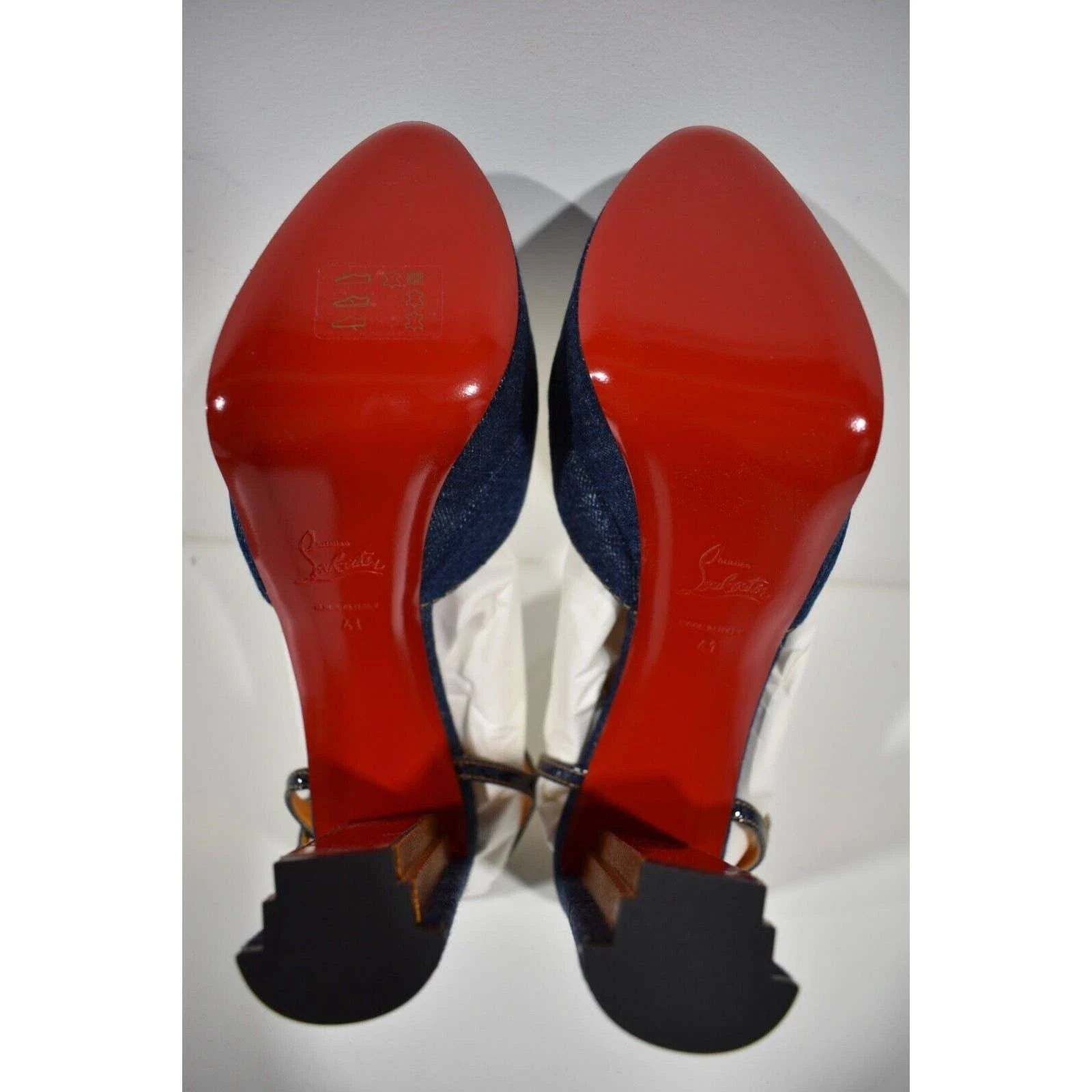 Christian Louboutin Coluna Pump 130 Denim Blue Gold Ankle Strap Platform Heel 41 Size US 11 / IT 41 - 12 Thumbnail