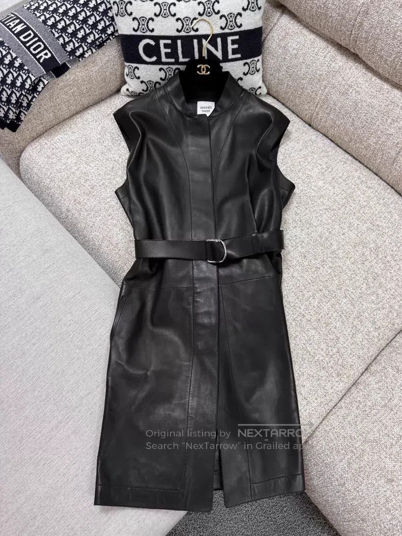 Hermes Hermes Black Leather Sheath Dress + Cashmere Cloak Size XS / US 0-2 / IT 36-38 - 2 Thumbnail