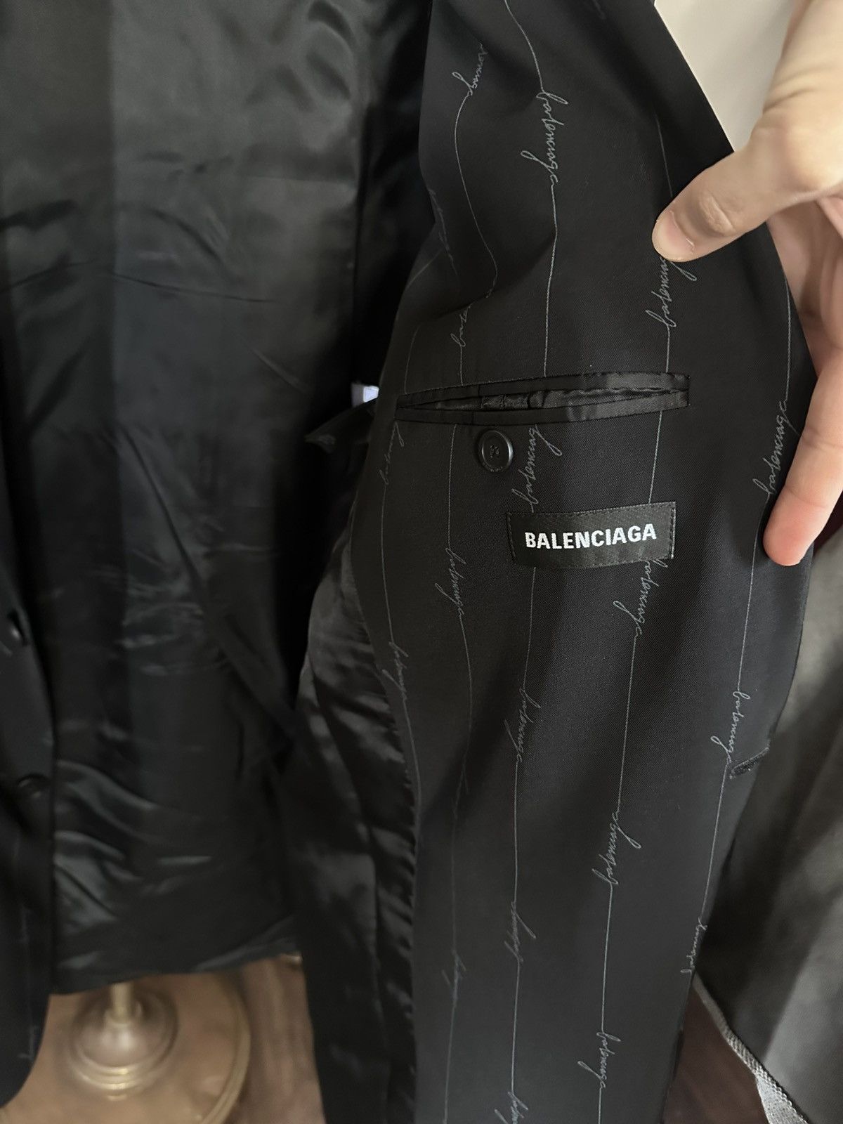 Balenciaga Black 2pc baggy logo pinstripe 2020 suit new with tags Italy Size 36R - 8 Thumbnail
