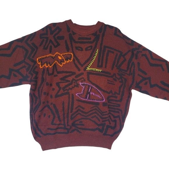 FALKE Vintage Sweater RARE Retro Embroidered Graphics Falke by Jef Size L / US 10 / IT 46 - 7 Thumbnail