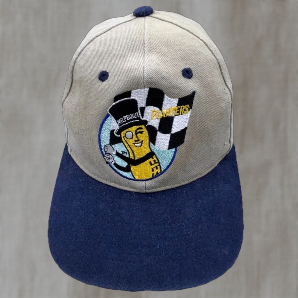 Peanuts Vintage Mr Peanut Planters Hat Cap Baseball Adjustable Cotton Tan Blue 90s Casual Mens Size ONE SIZE - 1 Thumbnail