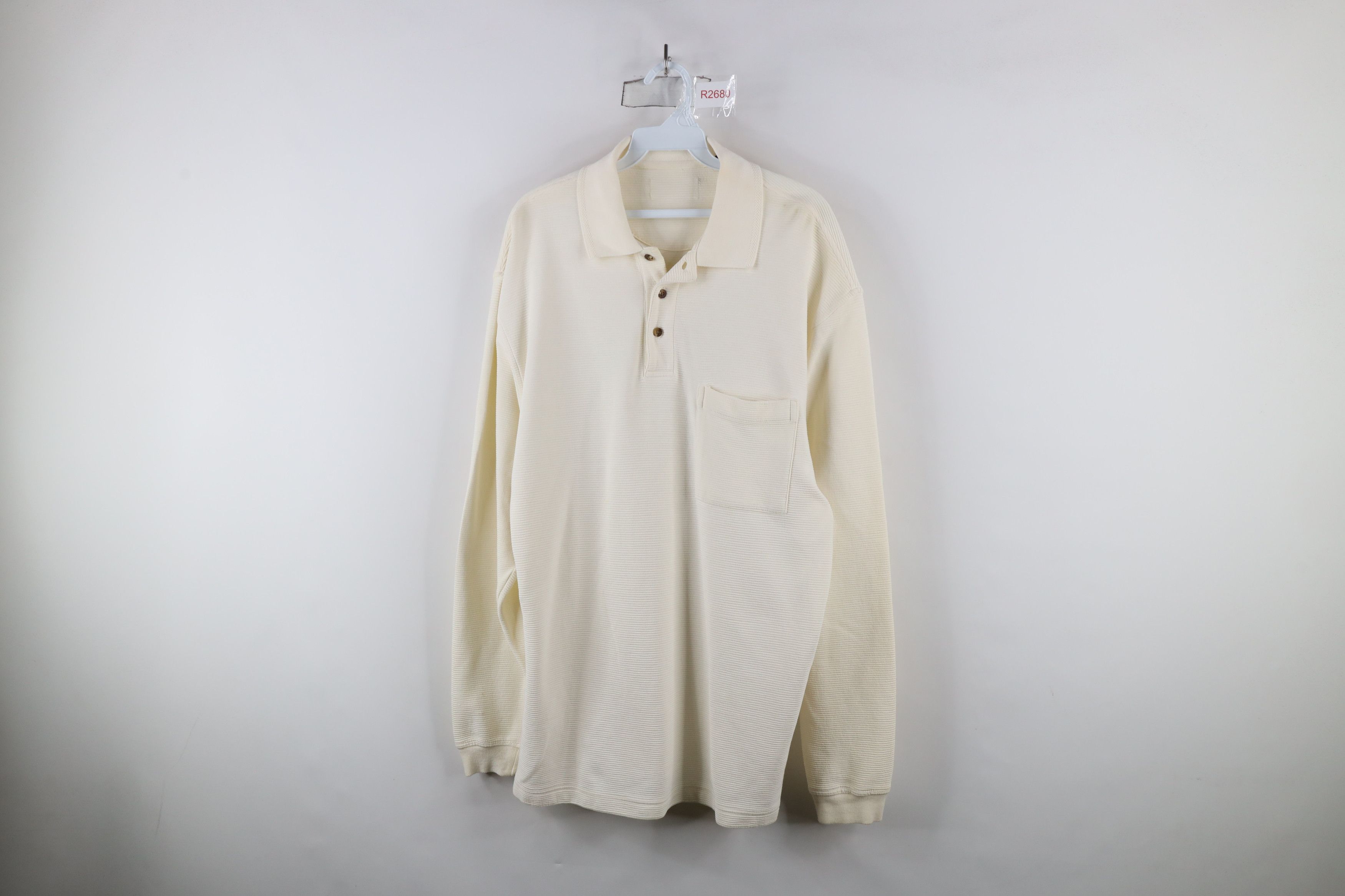 Vintage Vintage 90s Streetwear Long Sleeve Rugby Polo Shirt Cream Size US M / EU 48-50 / 2 - 1 Thumbnail