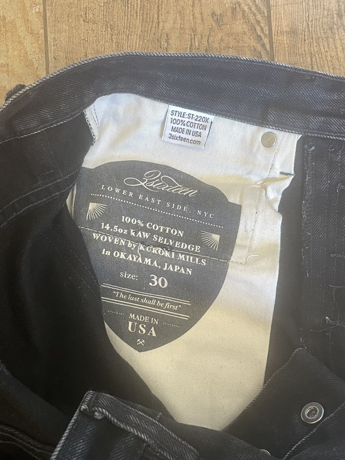 3sixteen ST⁠-⁠220x Slim Tapered ⁠-⁠ Double Black Selvedge Denim Jeans Size US 30 / EU 46 - 4 Thumbnail