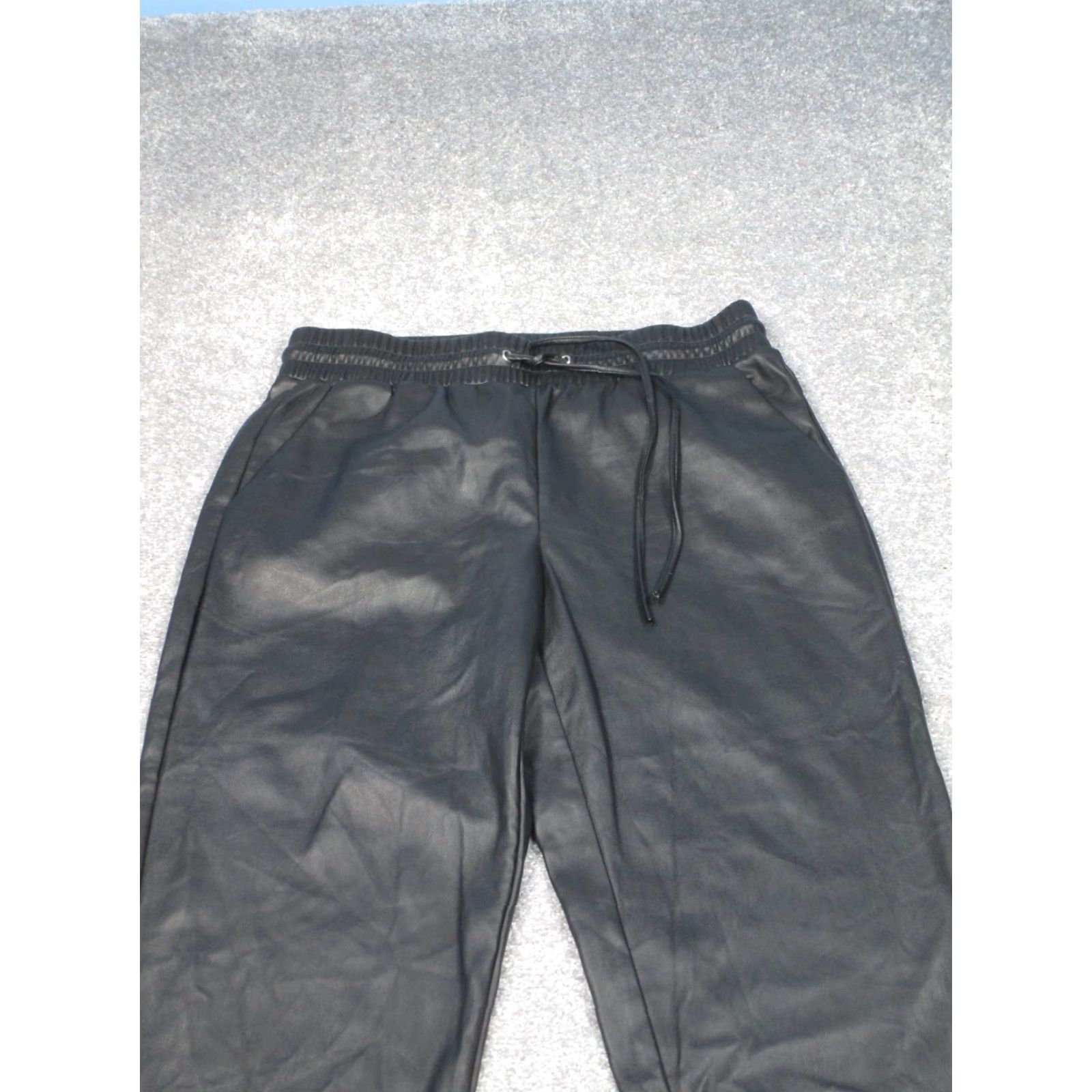 Loft Loft Pants M Tall Black Faux Leather Drawstring Tapered Front Flat Dress Pants Womens Size 32" / US 10 / IT 46 - 2 Thumbnail
