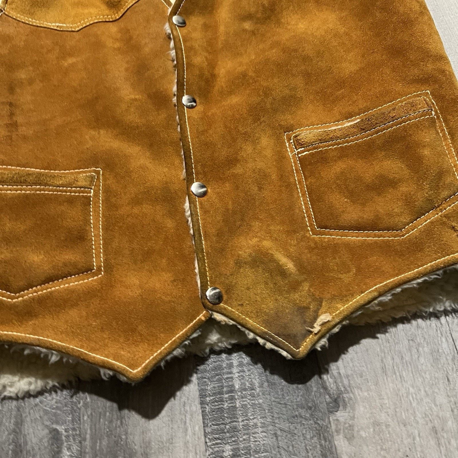 Vintage VTG Leather Sherpa Lined Vest Brown Suede Western 90s Ranch Size US M / EU 48-50 / 2 - 5 Thumbnail