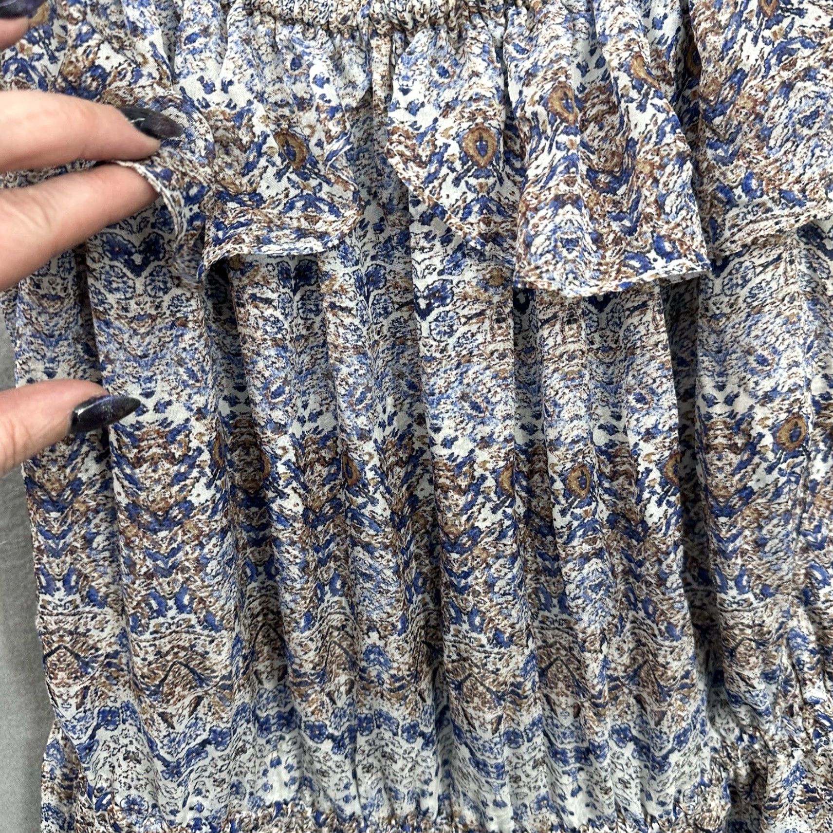 L'AGENCE L'AGENCE Floral Silk Dress Women Large Off Shoulder Ruffle Casual Blue A-Line Bohemian Size L / US 10 / IT 46 - 7 Thumbnail
