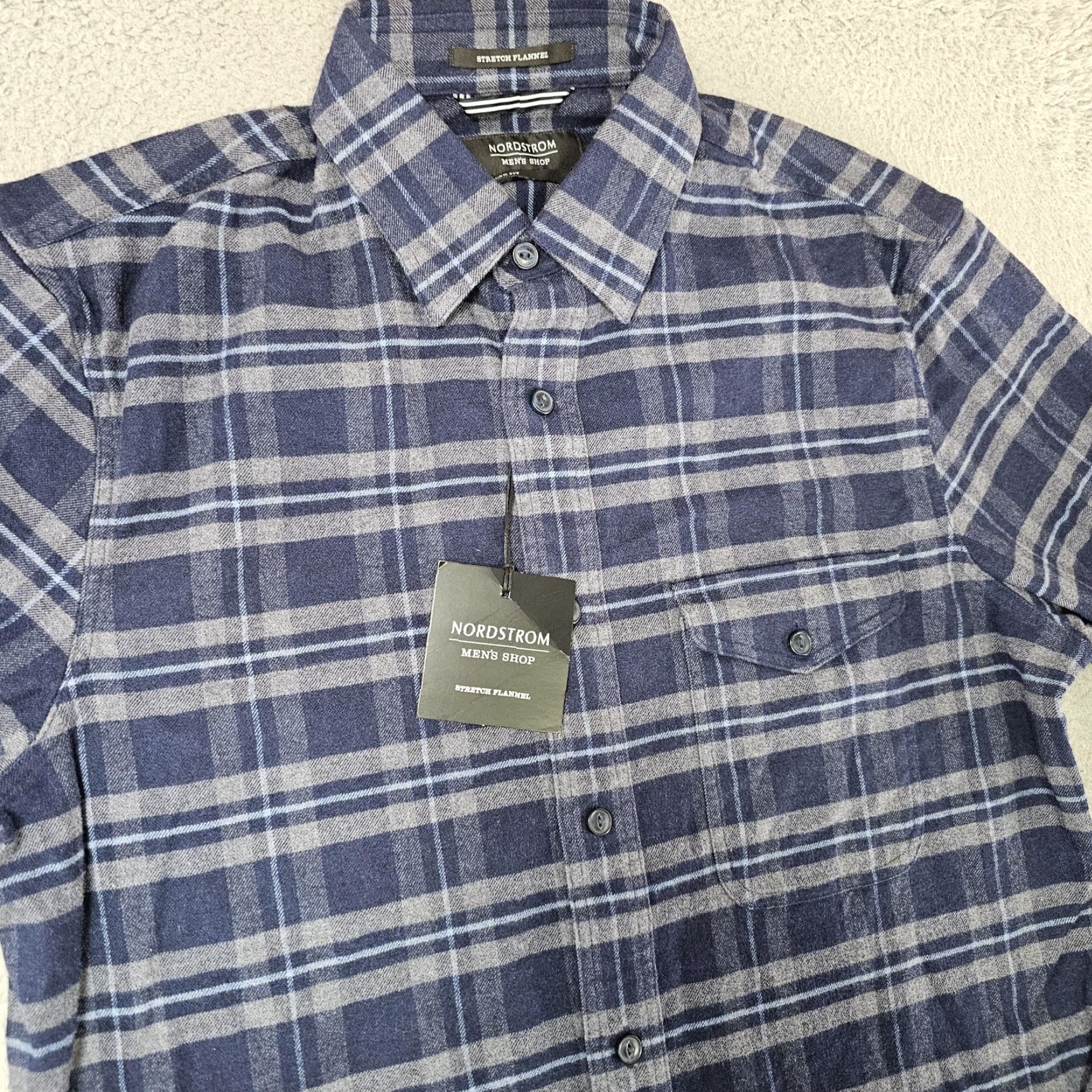 Nordstrom Nordstrom Men's Shop Shirt Navy Gray Stretch Flannel Plaid Button-Up Long Sleeve S Small Cotton Spandex Pocketed Size US S / EU 44-46 / 1 - 2 Thumbnail