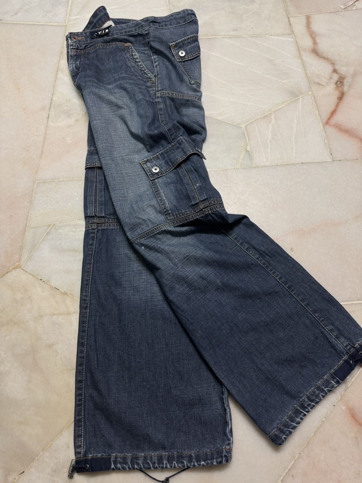 Esprit 💥BAGGY FLARE💥VINTAGE ESPRIT MUDWASH CARGO JEANS SICK DISTRES Size US 31 - 17 Thumbnail