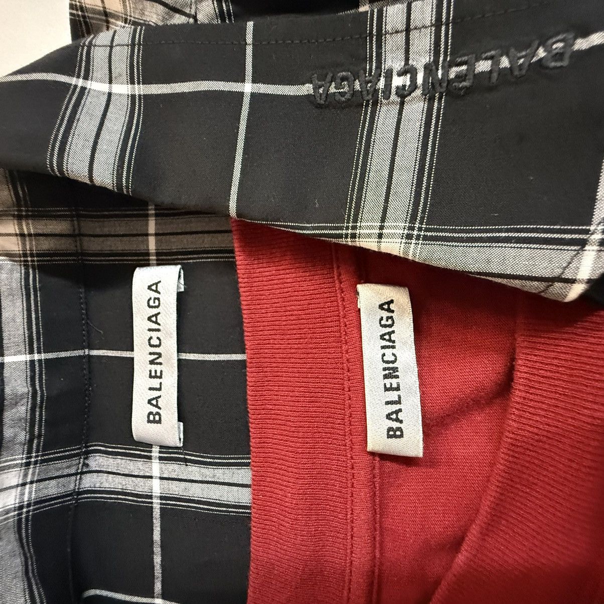 Balenciaga Balenciaga 2018 Layered Hybrid Shirt Plaid + Red Tee Size US M / EU 48-50 / 2 - 14 Thumbnail