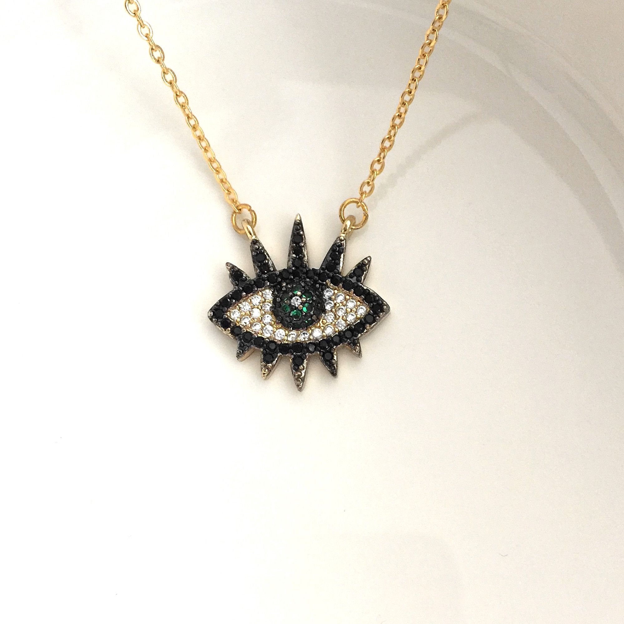 The Unbranded Brand Evil Eye with black, Clear, Green Rhinestone Charm Necklace Size ONE SIZE - 3 Thumbnail