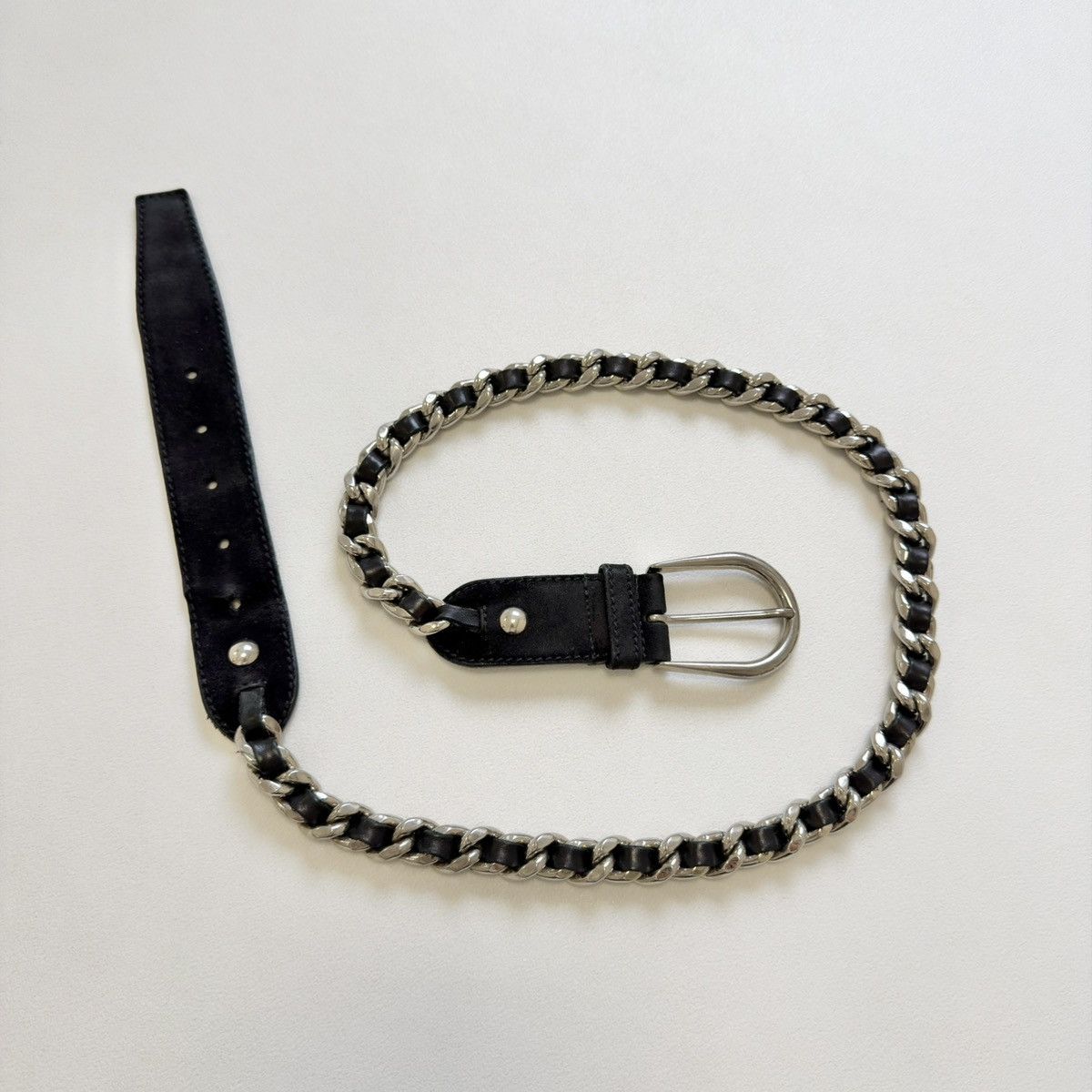 Miu Miu Early 2000s Black Suede Metal Chain Belt Size ONE SIZE - 4 Thumbnail