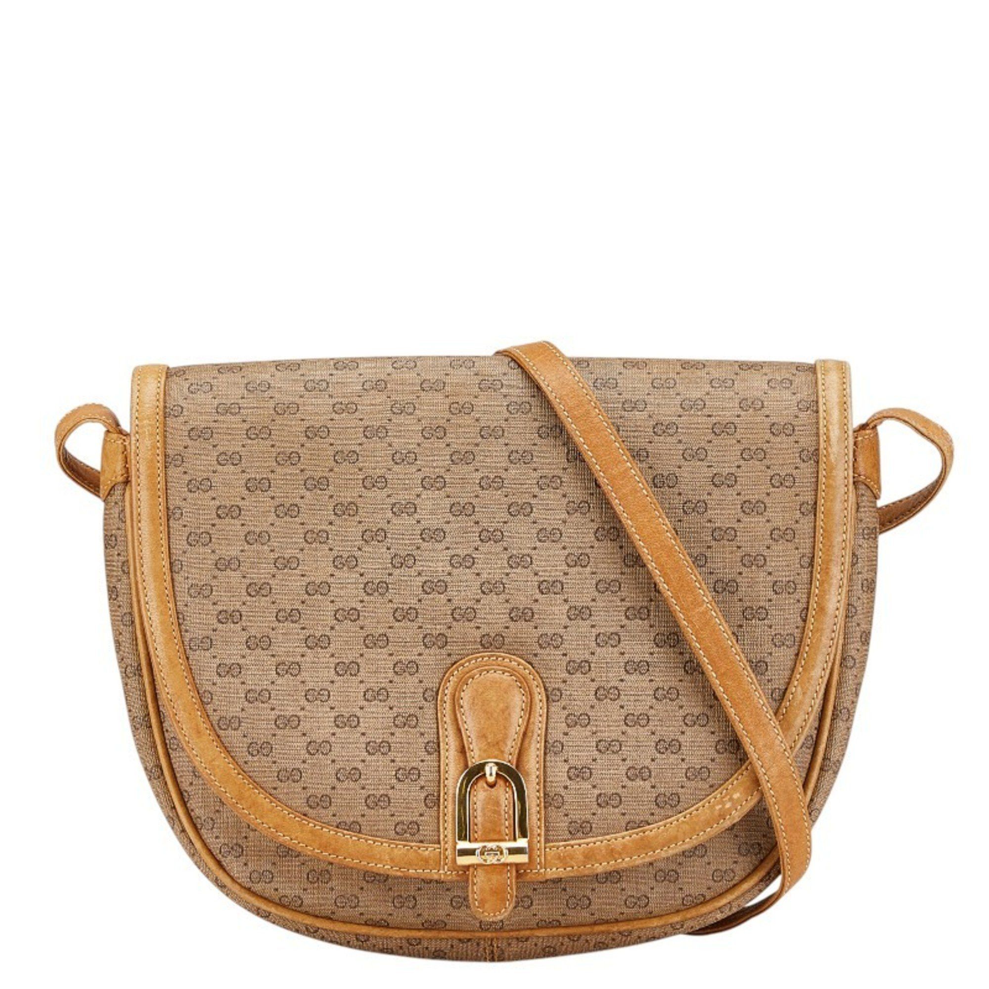 Gucci Micro GG Old Shoulder Bag Beige Pvc Leather Women's