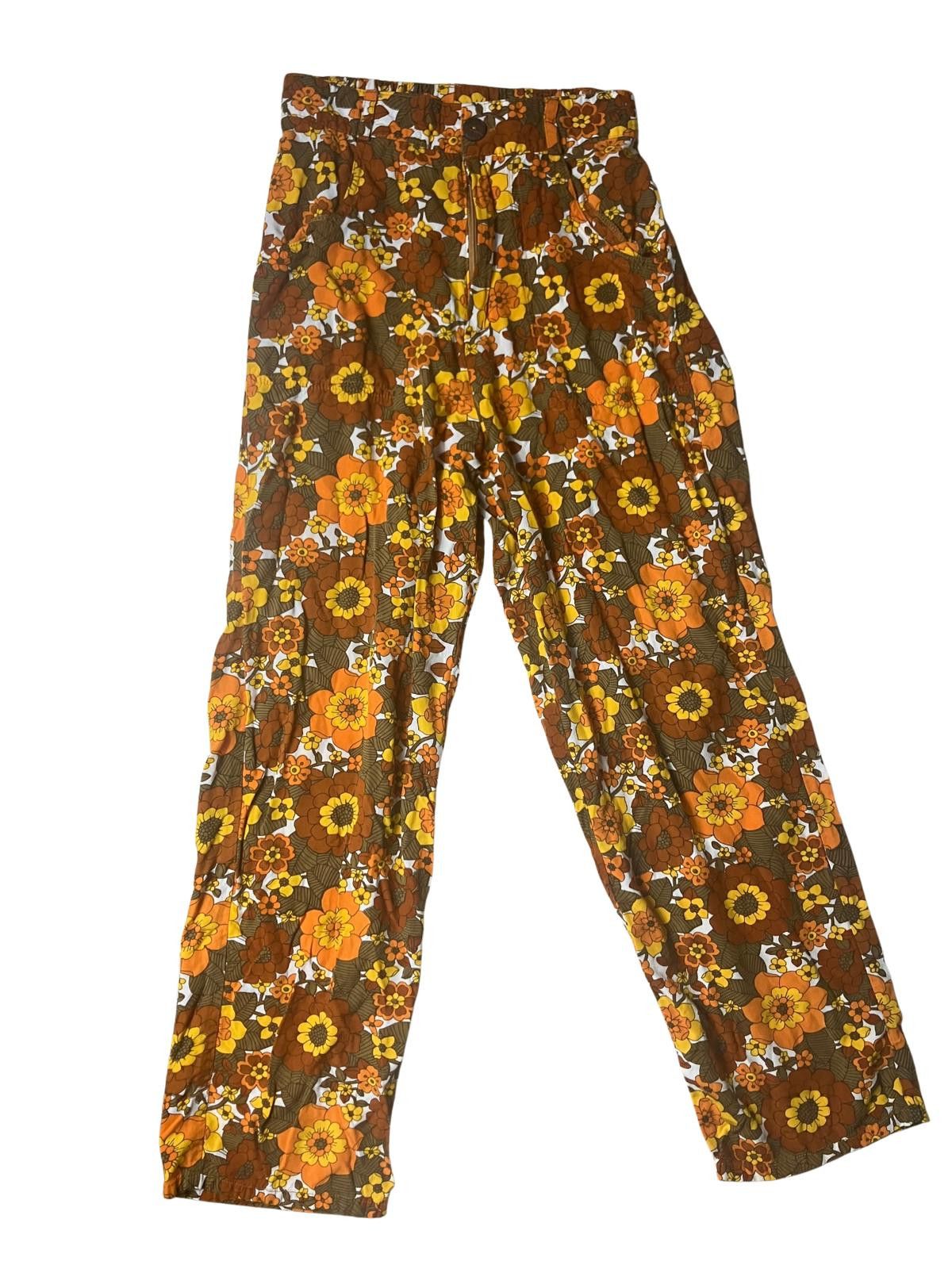 Other Vintage 70s Floral Wide Leg Pants Her Pony Rayon 6 Size 28" / US 6 / IT 42 - 2 Thumbnail
