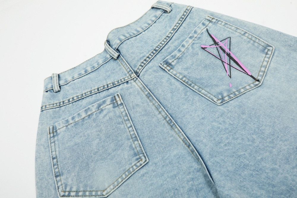 Jean Men's punk loose distressed cartoon graffiti denim shorts Size US 32 / EU 48 - 4 Thumbnail