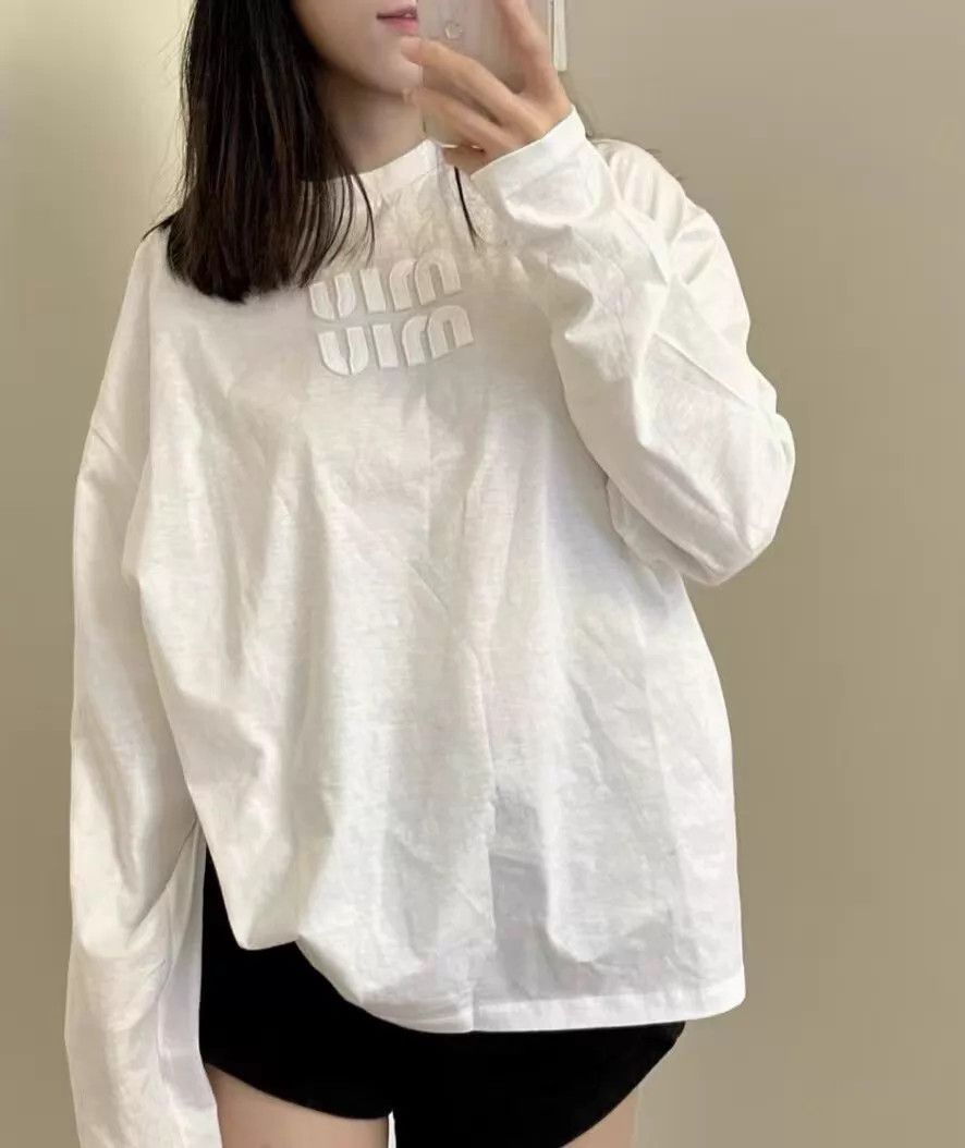 Miu Miu MIU MIU White Logo Oversized Tee XS Size XS / US 0-2 / IT 36-38 - 6 Thumbnail