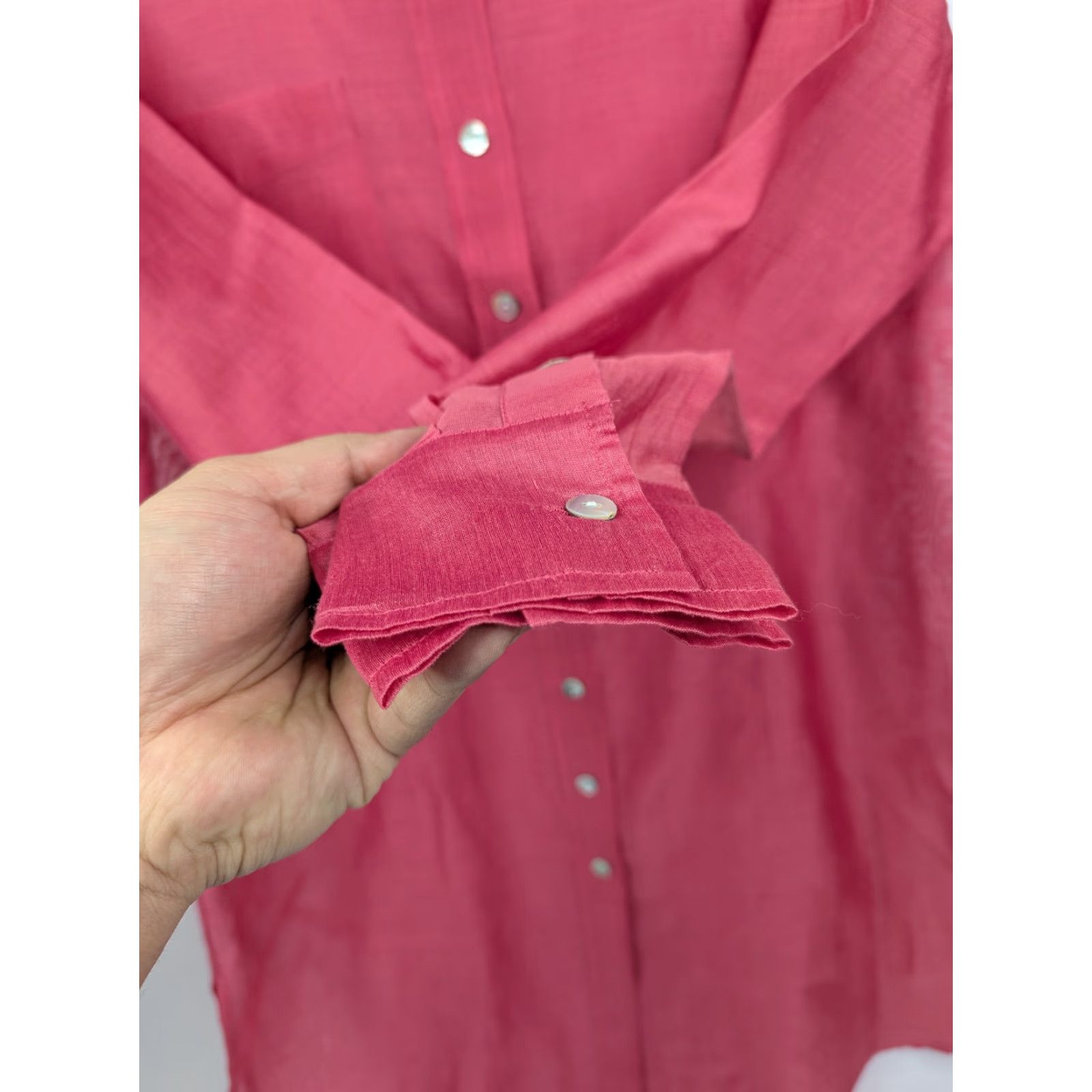 Vintage Chico’s Silk Cotton Blend Long Button Dress Shirt Blouse Pink M/8 Womens Blouse Silk Cotton Blend Button-Down Sheer Tunic Casual Party/Cocktail 90s? Size M / US 6-8 / IT 42-44 - 2 Thumbnail