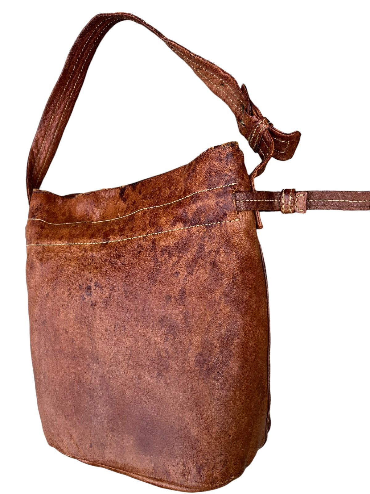 Leather Trashed Genten Japan Distress Patina Leather Bag Bucket Size ONE SIZE - 6 Thumbnail