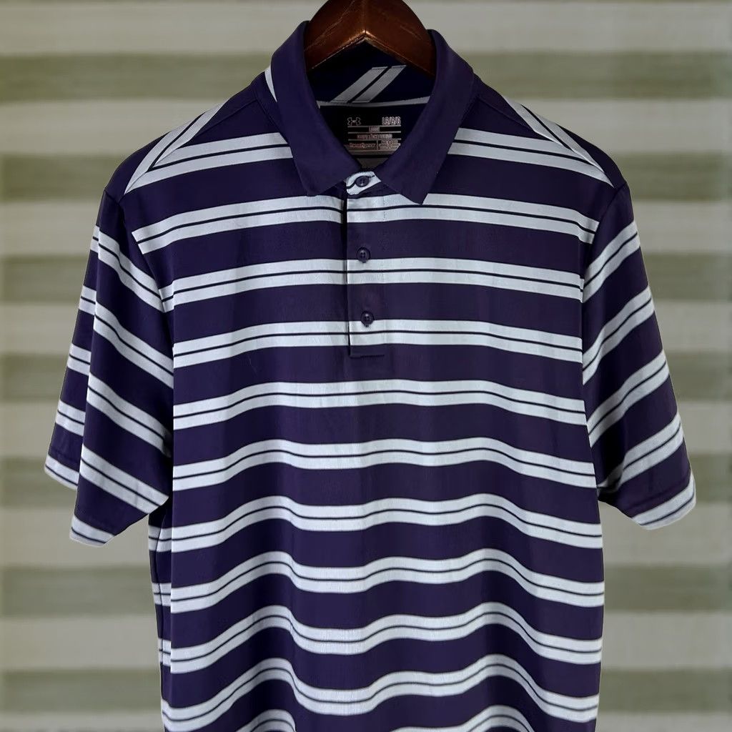 Under Armour Under Armour HeatGear Polo Shirt Purple Silver Striped Mens Large Loose Size US L / EU 52-54 / 3 - 1 Thumbnail