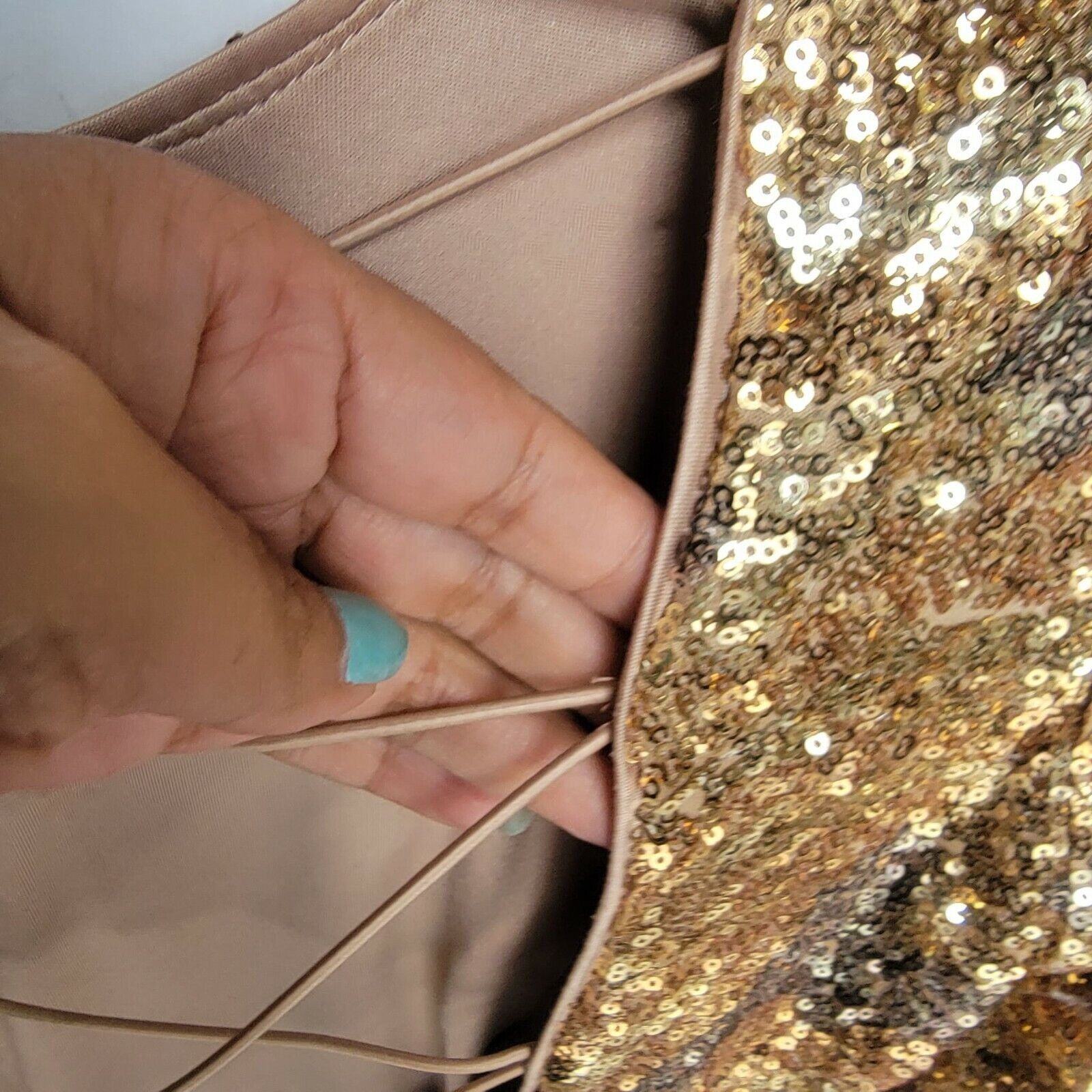Guess ⭐GUESS Klara Womens Sz 4 Gold Bronze Sequin Dress Elastic Cr Size S / US 4 / IT 40 - 7 Thumbnail