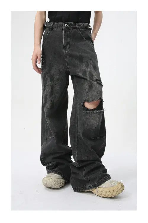 VIBE American street style distressed straight jeans trend Size US 34 / EU 50 - 2 Thumbnail