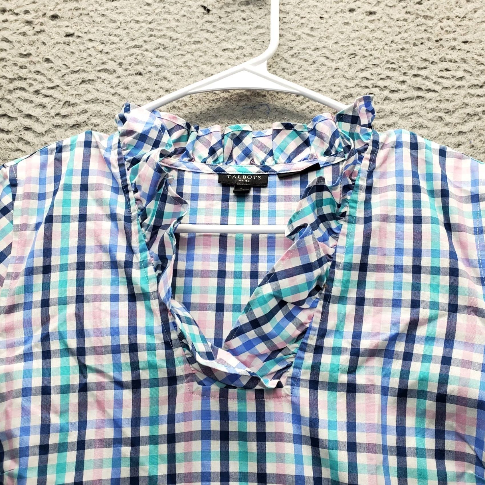 Talbots Talbots Womens Tunic Top 2P V-Neck Plaid Pullover Non-Iron Ruffle Multicolor Casual Shirt Size XS / US 0-2 / IT 36-38 - 6 Thumbnail
