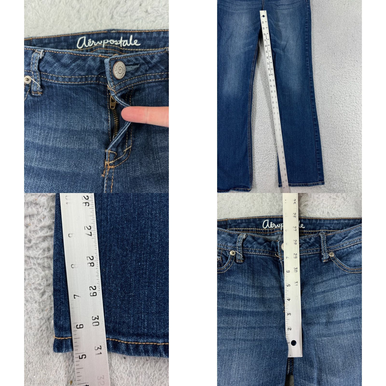 Vintage Aéropostale Jeans Womens 9 Long Blue Denim Hailey Flare Low Rise 30x32 Slim Stretch Distressed 5-Pocket Design Size 30" / US 8 / IT 44 - 8 Thumbnail
