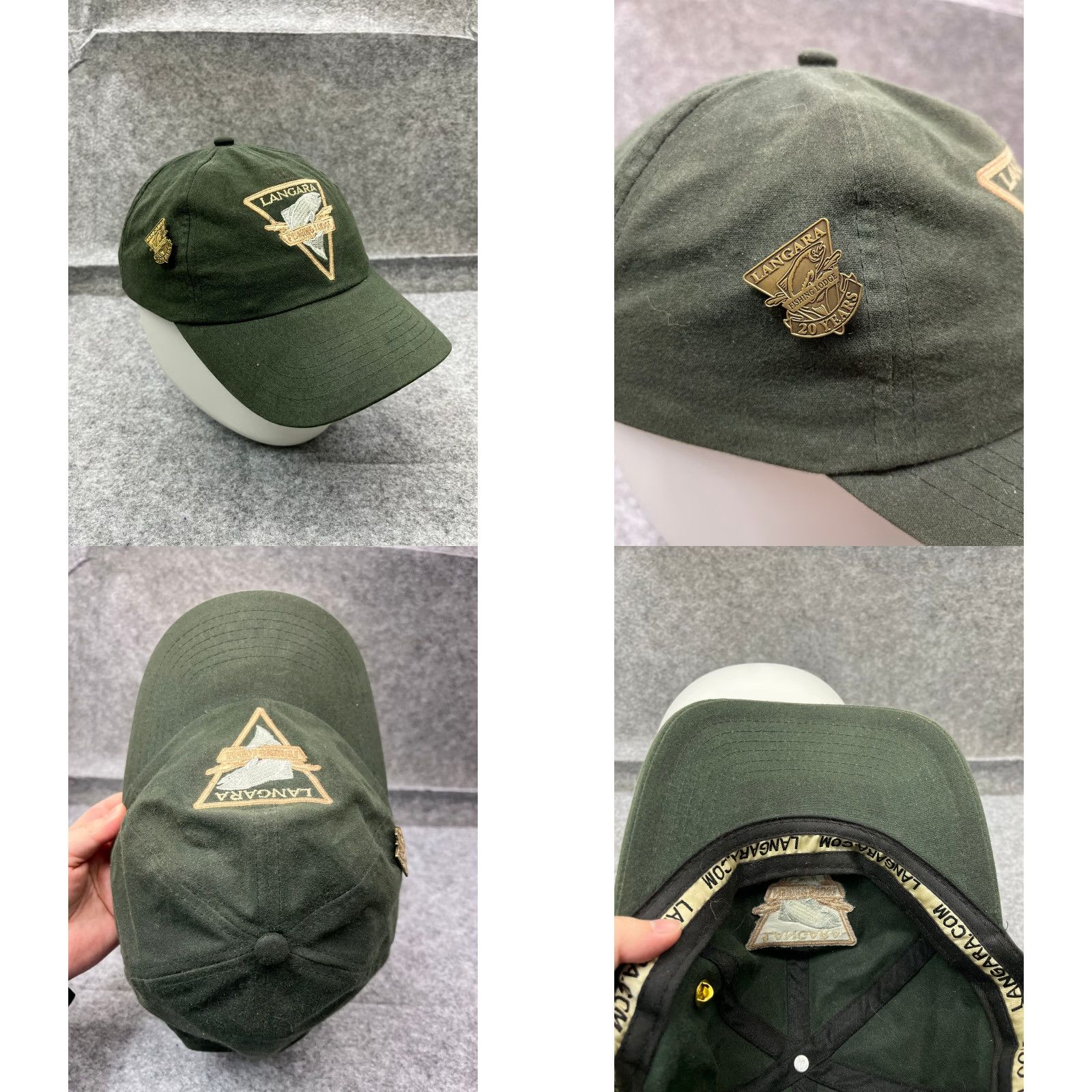 Vintage Langara Langara Fishing Lodge 20 Years Hat Cap Strap Back Adult OS Green Cotton Twill w/ Pin Vintage: No Size ONE SIZE - 8 Thumbnail