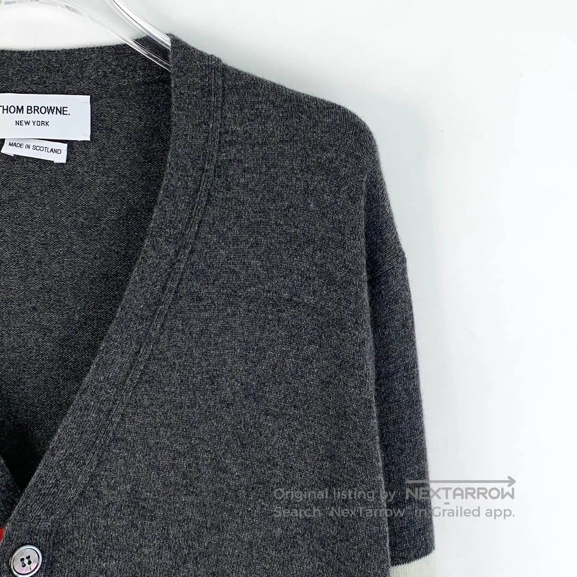 Thom Browne Thom Browne Dark Gray Classic Four Bar Cashmere V-neck Sin Size US L / EU 52-54 / 3 - 3 Thumbnail