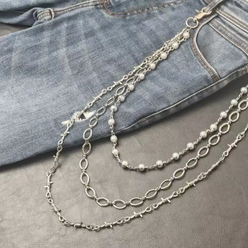 Other Silvery Rivet Three Layers Concise Pants Waist Chain Size ONE SIZE - 4 Thumbnail