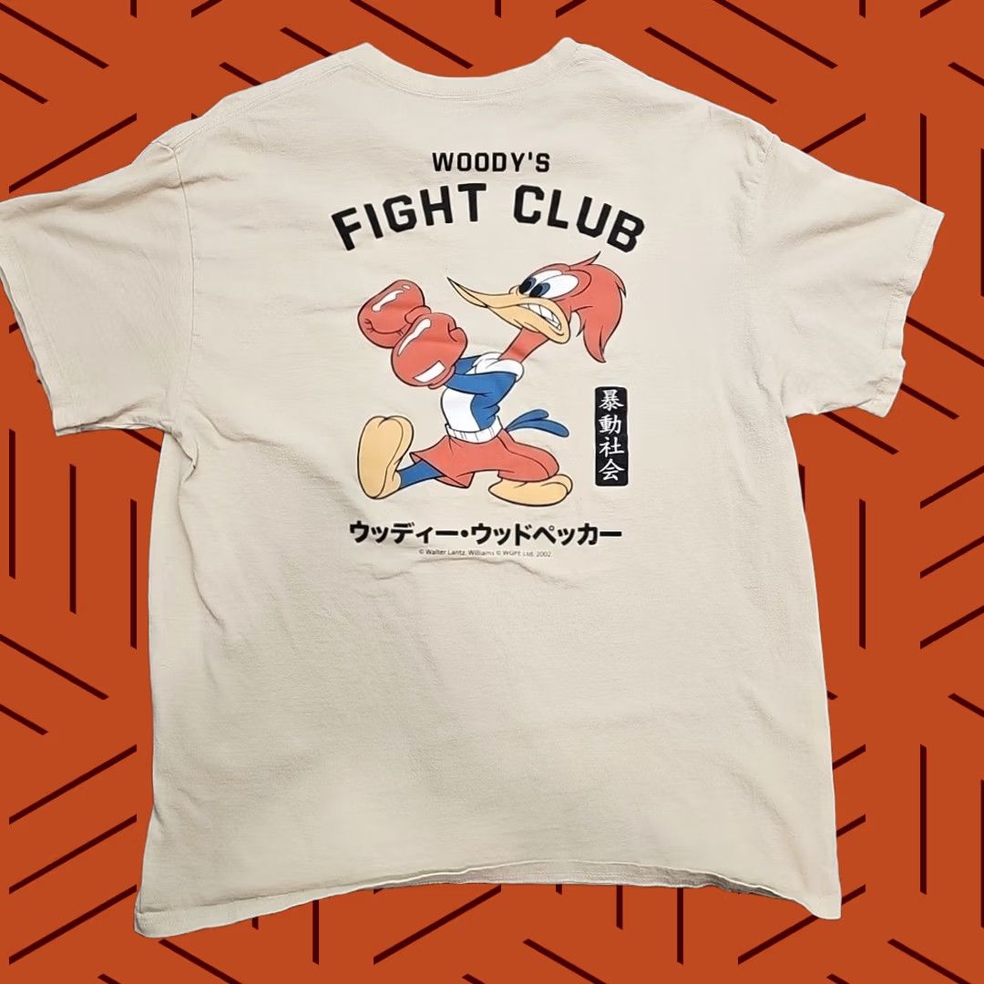 Vintage Riot Society Woody’s Fight Club T-Shirt Adult Large Beige Crew Neck Short Sleeve 80s Cartoon Classic Boxing Tee Men, Men's