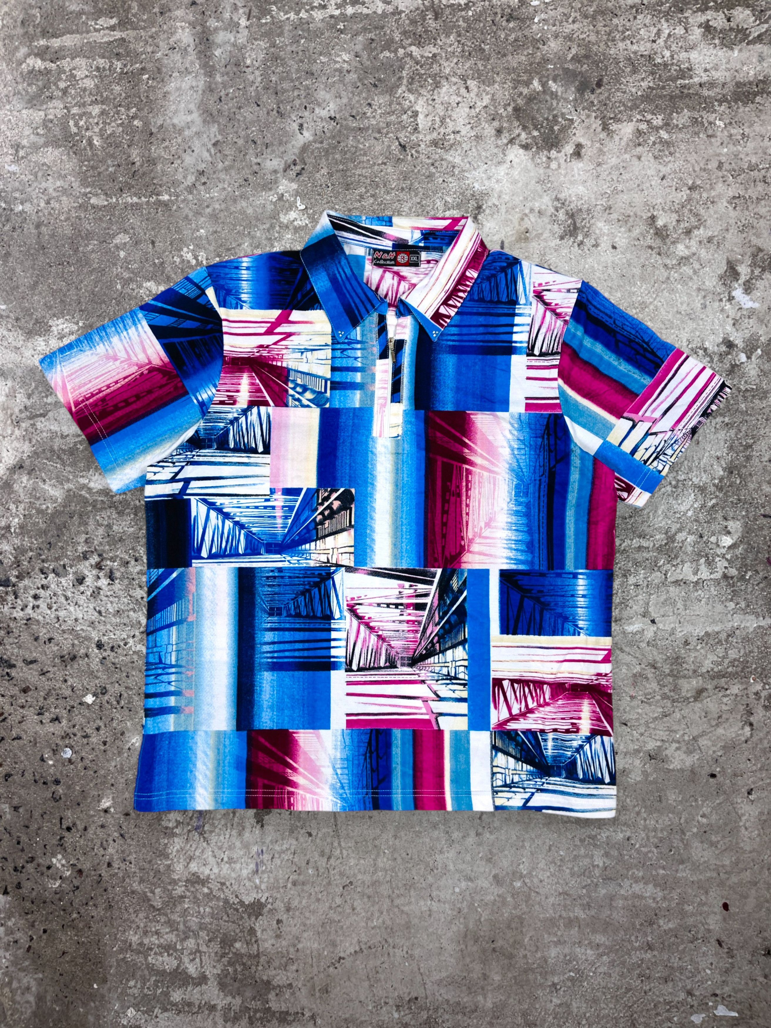 Vintage LSD CITY TRIP - BEAUTIFUL VISUAL ZIP POLO TEE - № 241 Size US L / EU 52-54 / 3 - 1 Thumbnail