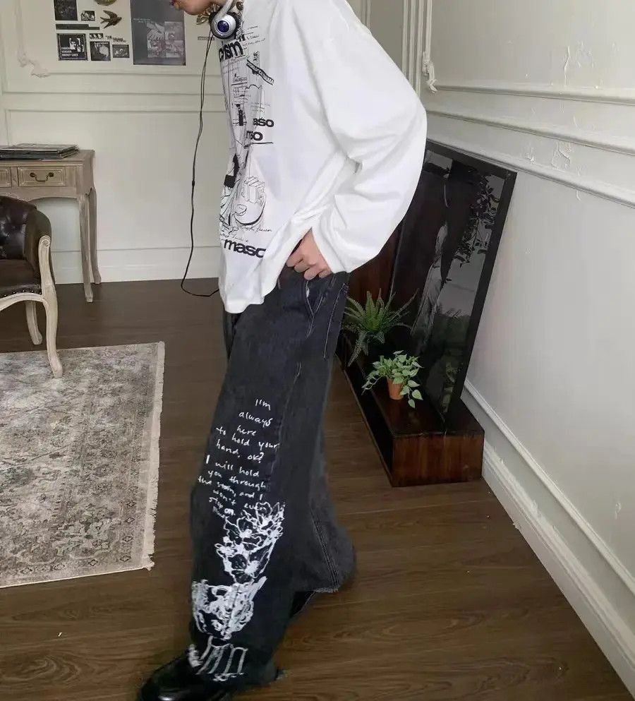 Japanese Brand Vintage comic lyrics printed washed fringed jeans Size US 32 / EU 48 - 5 Thumbnail