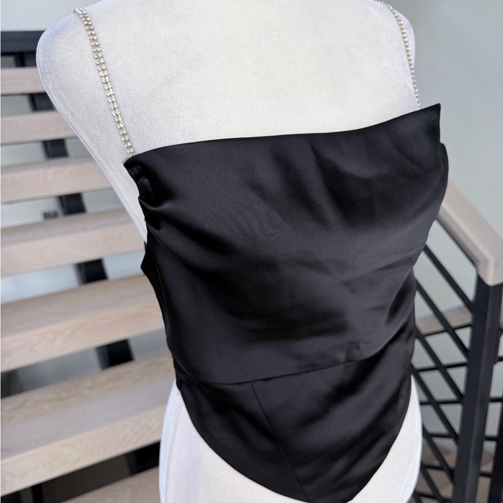 Other New Satin Black Top with Rhinestone size S Size S / US 4 / IT 40 - 2 Thumbnail