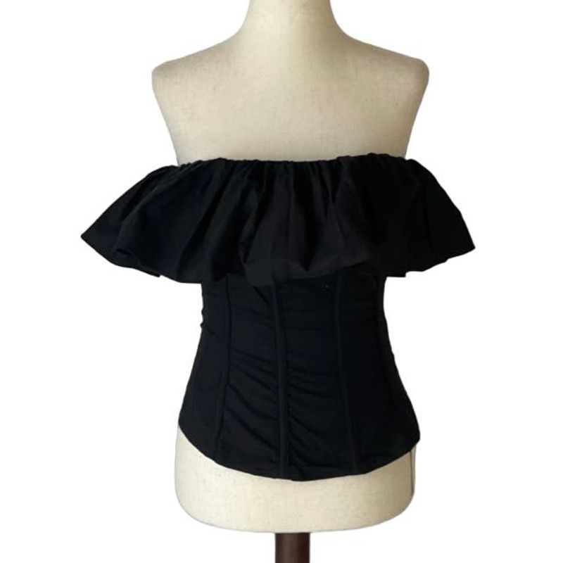 image of Pixie Market Ruffled Corset Top In Black, Women's (Size Small)