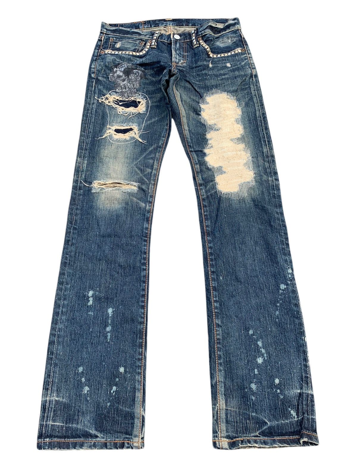 Tornado Mart RARE EDWIN STUDDED PUNK JAPANESE DISTRESSED DENIM Size US 31 - 2 Thumbnail