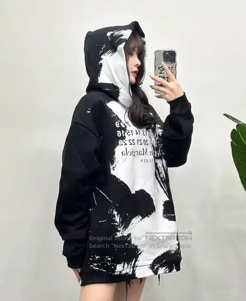 Maison Margiela Maison Margiela Black ink letter print cotton hooded long- Size L / US 10 / IT 46 - 8 Thumbnail