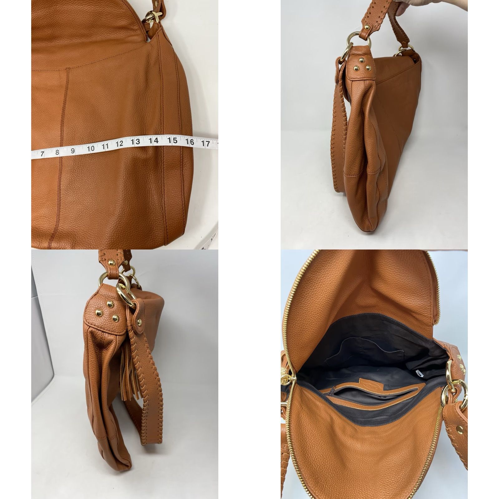Vintage Onna Ehrlich Shoulder Bag Brown Pebbled Leather Large Tassel Purse Purse Tassel Gold Hardware Zip Inner Pockets Women's Bag Cleaning: See Photos Size ONE SIZE - 8 Thumbnail