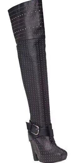 Designer Sam Edelman Black Leather Studded Over Knee Wedge Boots 7.5 Size US 7.5 / IT 37.5 - 2 Thumbnail