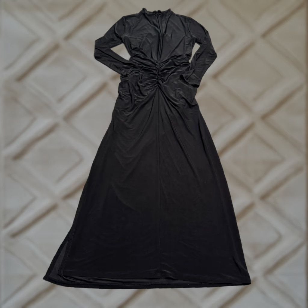 Vintage WAYF Maxi Dress Womens XL Black Twisted Front Cut Out Long Sleeve V-Neck Formal Slit Pattern: Solid Size XL / US 12-14 / IT 48-50 - 1 Thumbnail