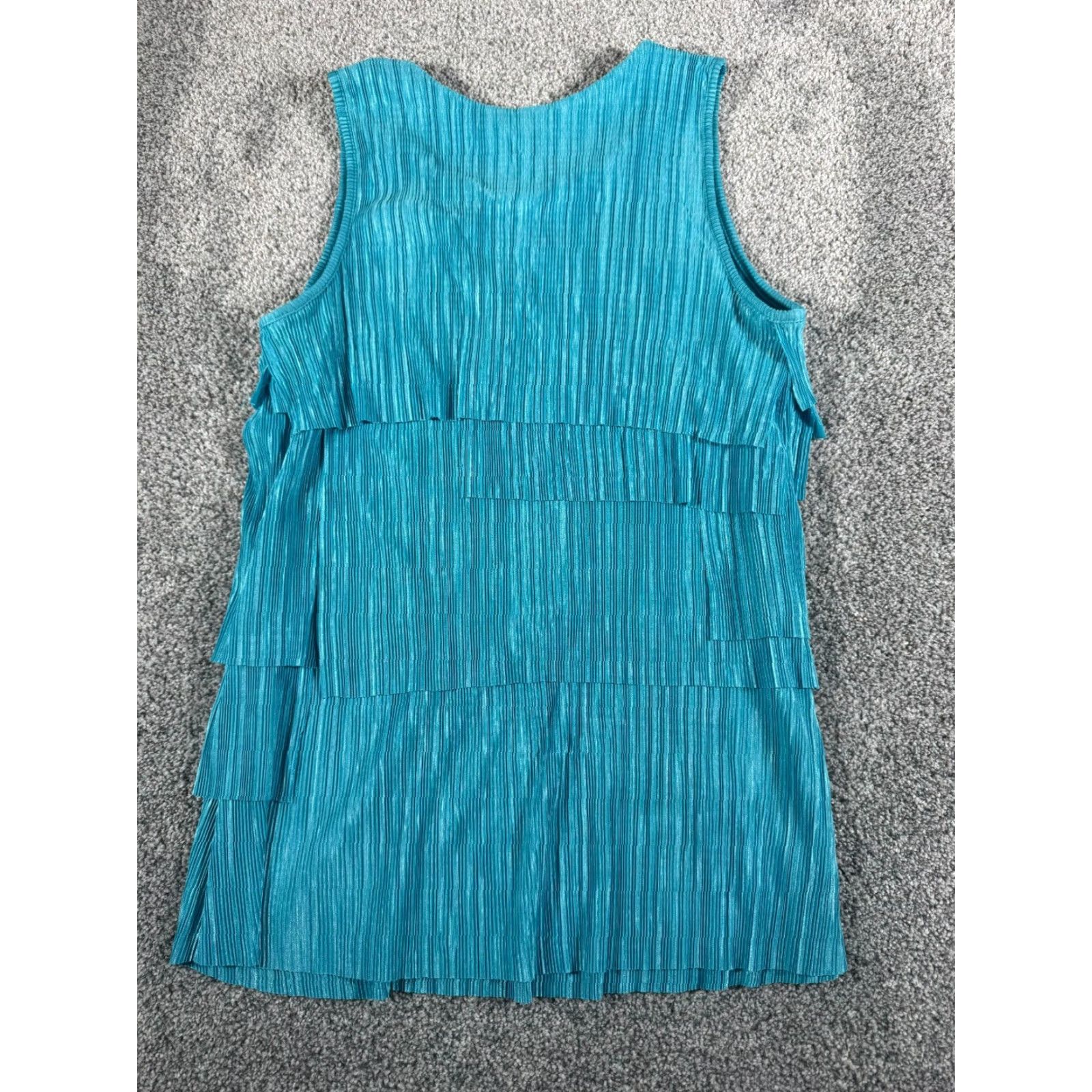 AQUA CDW Tank Women M Blue Tiered Medium Textured Pleated Satin Retro Aqua Blue Party Casual 90s Size M / US 6-8 / IT 42-44 - 5 Thumbnail