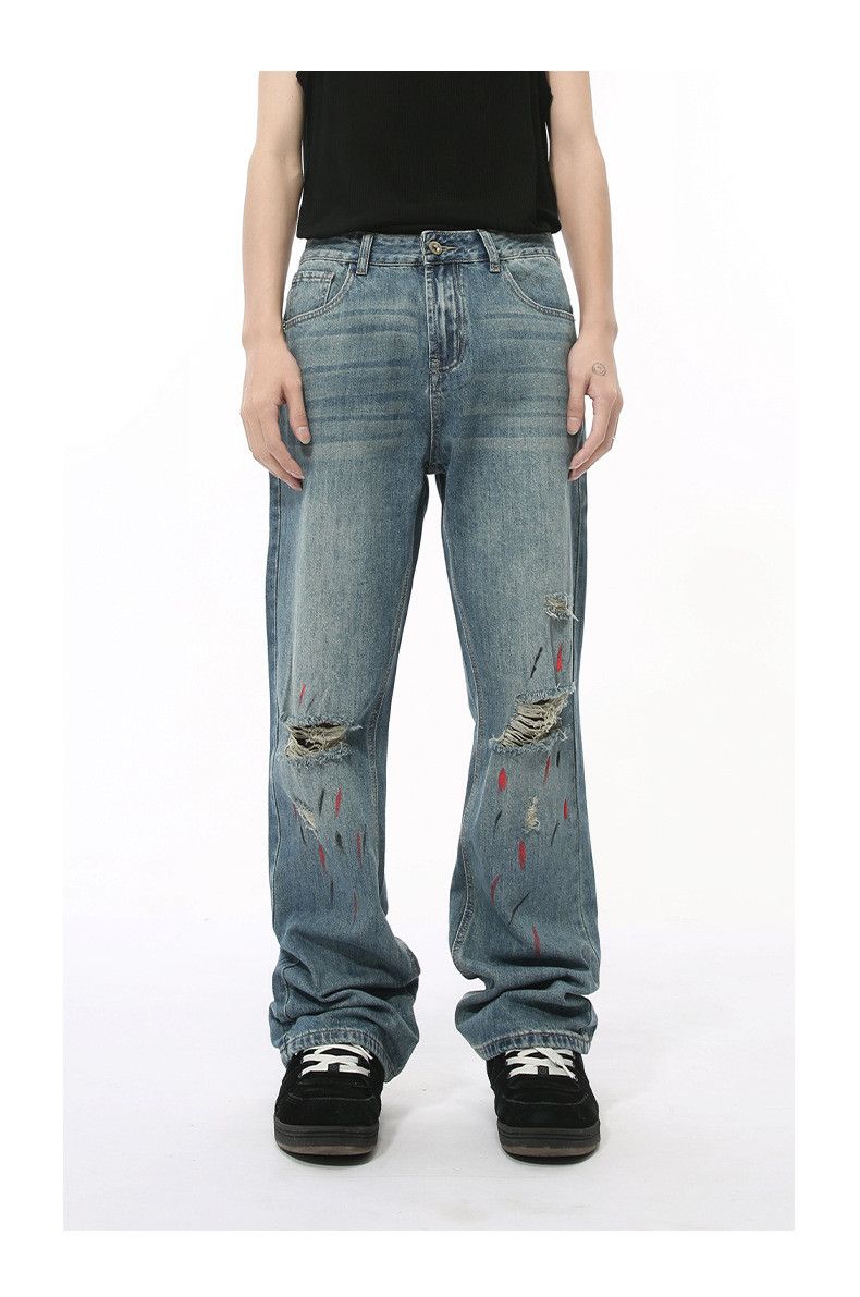 Japanese Brand × Jean Street retro colorful graffiti ripped flared washed jeans Size US 32 / EU 48 - 1 Thumbnail