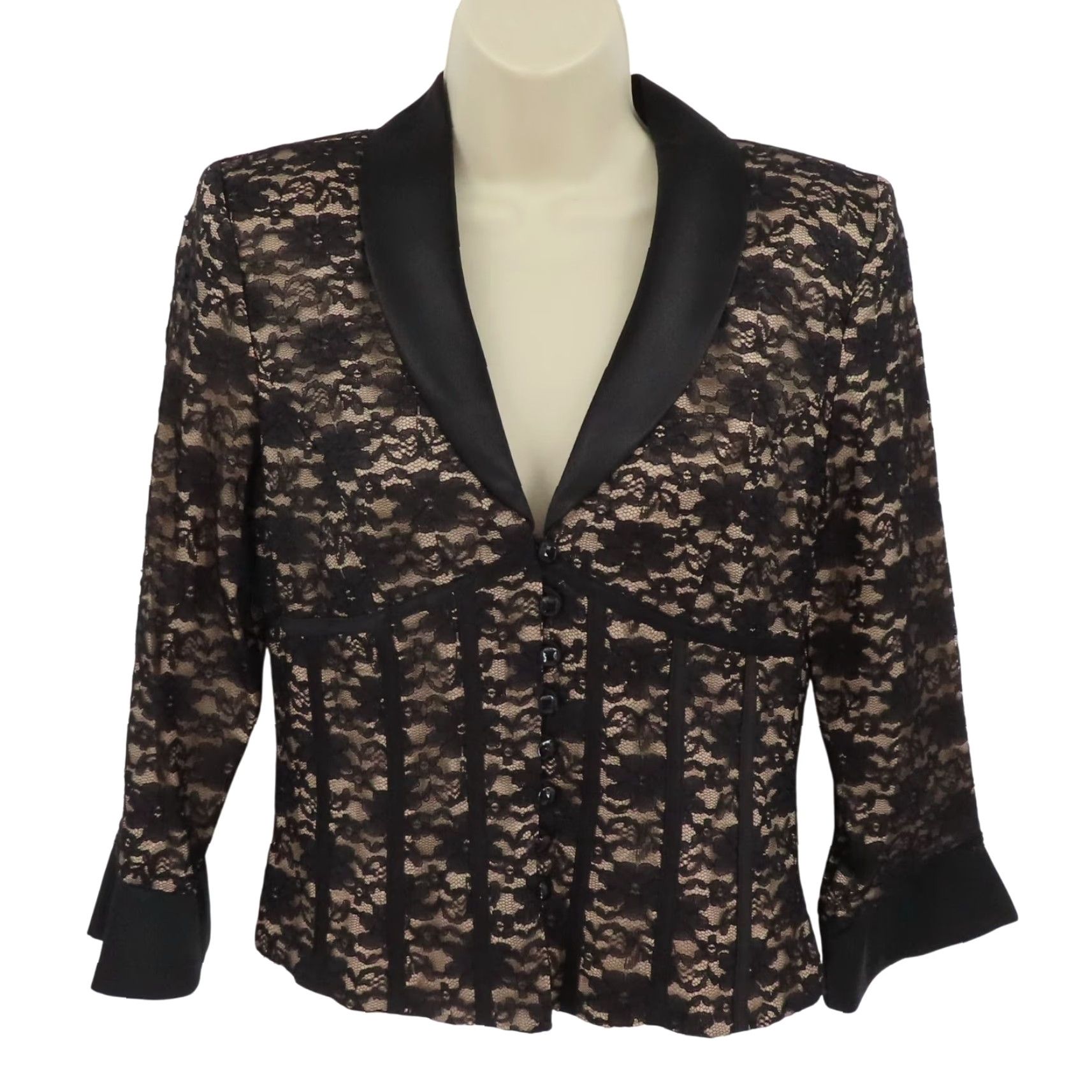 Vintage VINTAGE JR Nites by Caliendo Blazer Women 8 Floral Lace Satin Button Formal Coat Black Fall Spring Summer Winter Size M / US 6-8 / IT 42-44 - 2 Thumbnail