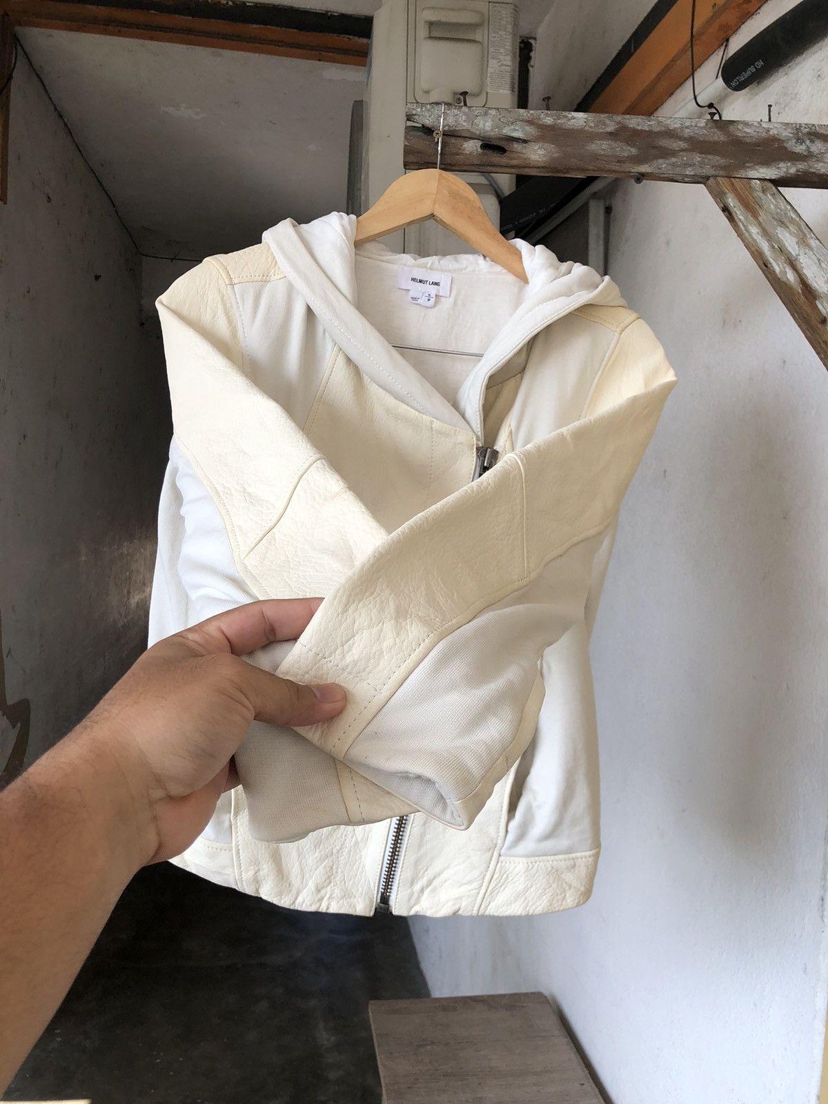 Helmut Lang Rare🔥 Helmut Lang Distressed Half Leather Jacket Hoodie Size S / US 4 / IT 40 - 5 Thumbnail
