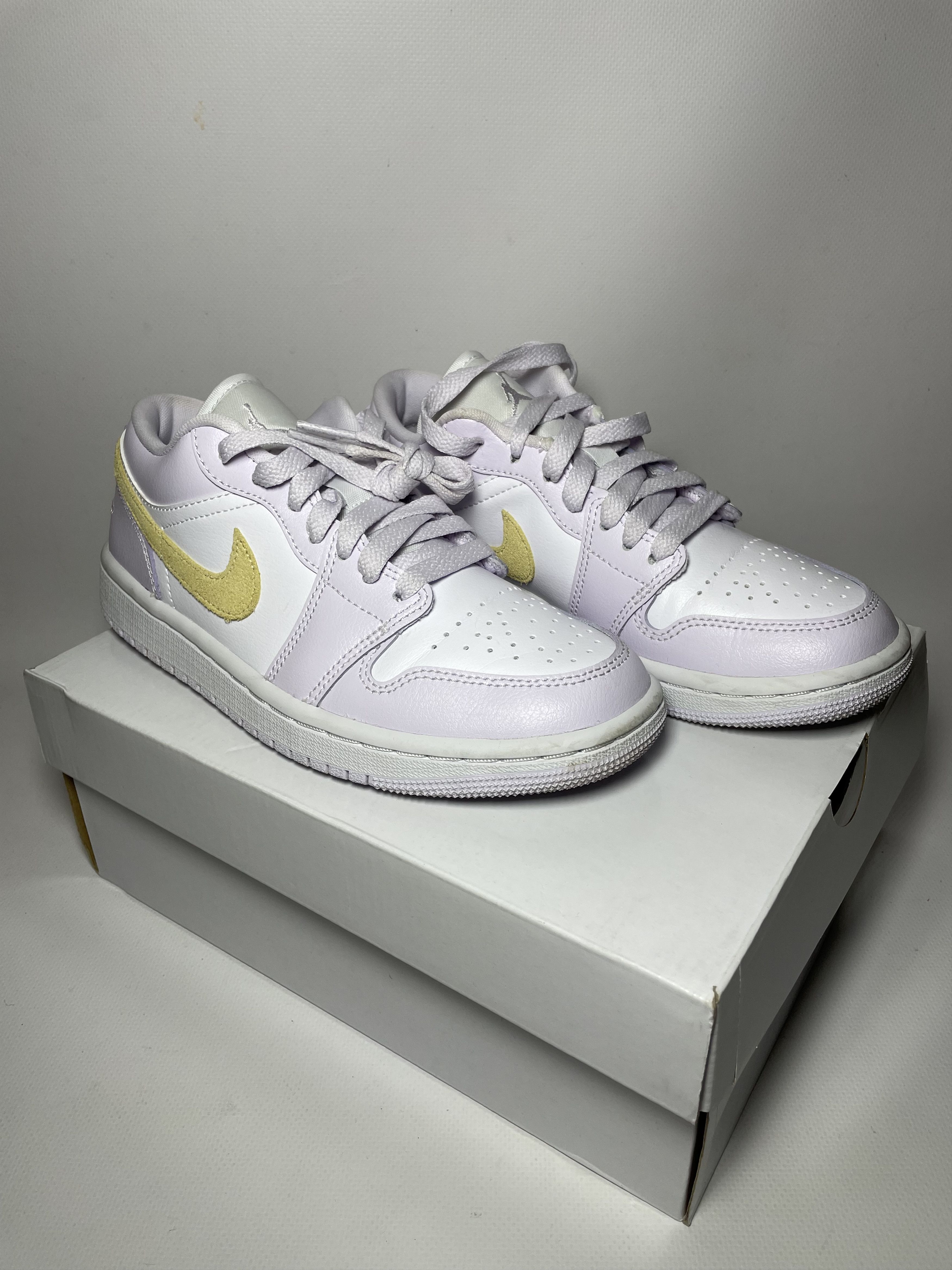 image of Air Jordan 1 Low "barely Grape" Shoes in Pink White, Women's (Size 5)