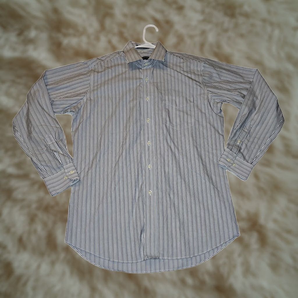Vintage Forsyth of Canada Shirt Dress Shirt 34/35 Men White Striped 2 Ply 80's Non Iron Tailored Fit Button Up Long Sleeve Collar Spread Easy Care 100% Cotton Size US S / EU 44-46 / 1 - 1 Thumbnail