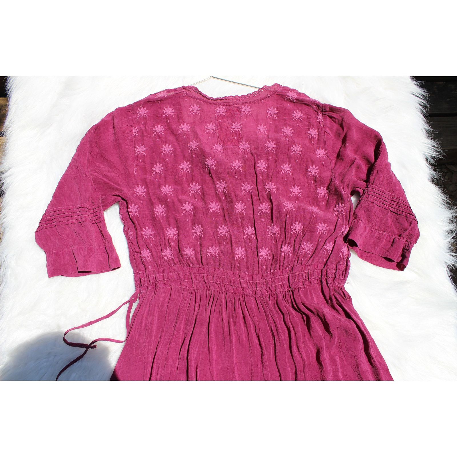 Johnny Was Vintage Johnny Was Small Dress with Tie Length Burgundy Wine Size S / US 4 / IT 40 - 7 Thumbnail