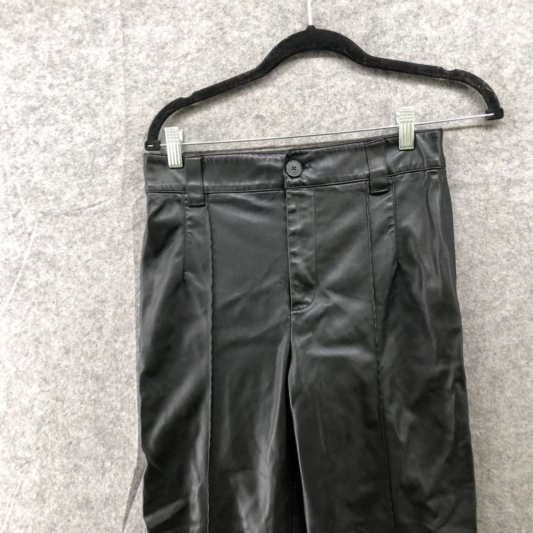 Zara Zara High Rise Faux Leather Pants S Black Straight Relaxed Womens Size 28" / US 6 / IT 42 - 3 Thumbnail