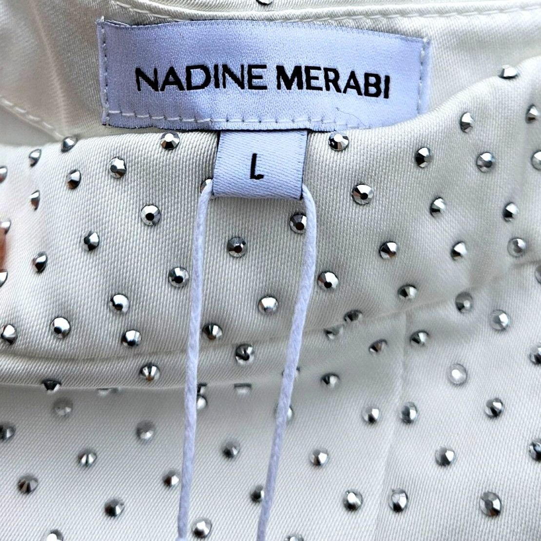 Other Nadine Merabi White Rhinestone Kira Two-Piece Set Top L Pant Size 36" / US 14 / IT 50 - 6 Thumbnail