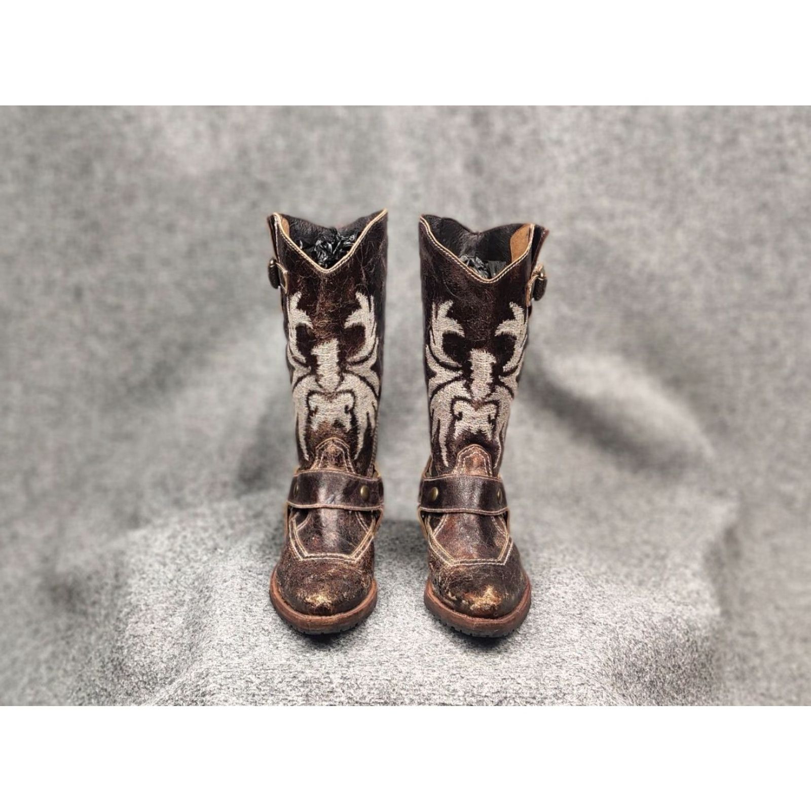 Vintage VINTAGE Sancho Boots Barbados Textured Embroidered Leather Logo Boot Women XS 6 Brown 90s Logo Buckle Mid-Calf Leather Sole Cuban Heel Size US 6 / IT 36 - 3 Thumbnail