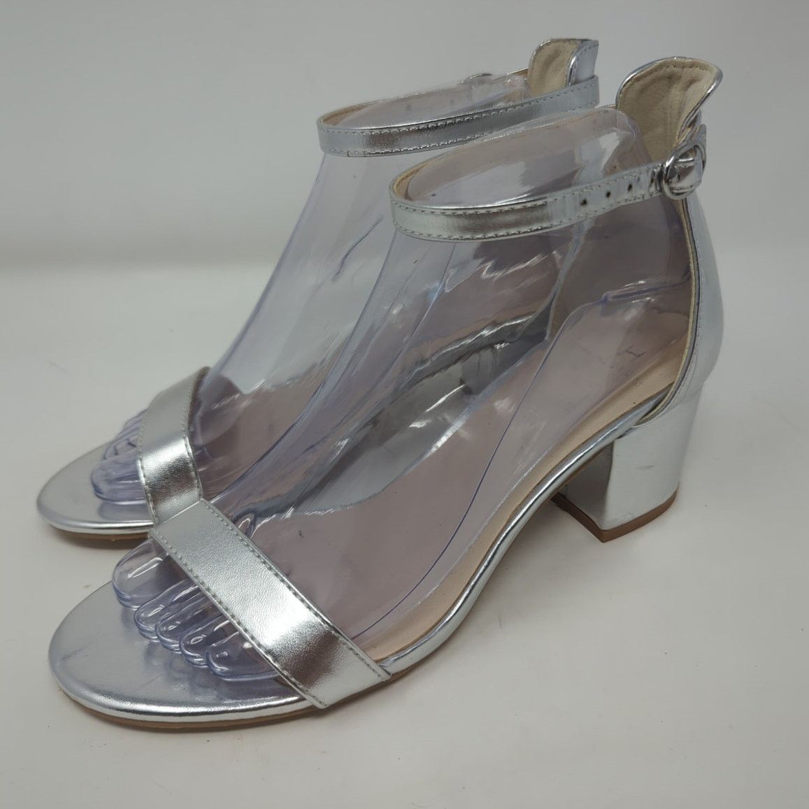 Other H By Halston Silver Metallic Block Heel Ankle Strap 7 Size US 7 / IT 37 - 1 Thumbnail
